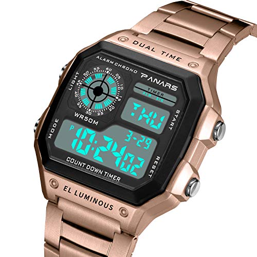 Electronic Watch Men's Waterproof Multi Function Sports Watch Square Fashion Electronic Watch (rose gold) - Thumbnail 2