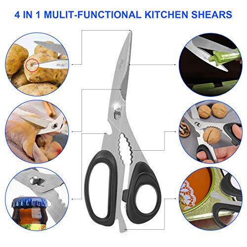 Kitchen Scissors, 2 Pack Come-Apart Kitchen Shears Herb Scissors, 4 in 1 Multi Purpose Stainless Steel Scissors for BBQ Chicken Poultry Meat Vegetables, Bottle Opener (Black)