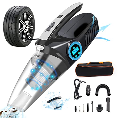 Teppdfann Car Vacuum Tire Inflator, 4in1 Portable Vacuum Cleaner for Car with Digital Tire