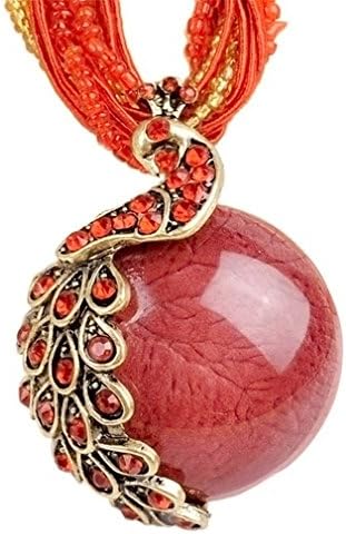 BOLY Women's Vintage Bohemian Millet Clavicle Chain Phoenix Peacock Crystal Opal Statement Pendent Necklace