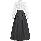 LTAKK Victorian Dress for Women Edwardian Renaissance Costume Medieval Vintage 1800s Blouse Dresses 2 Piece