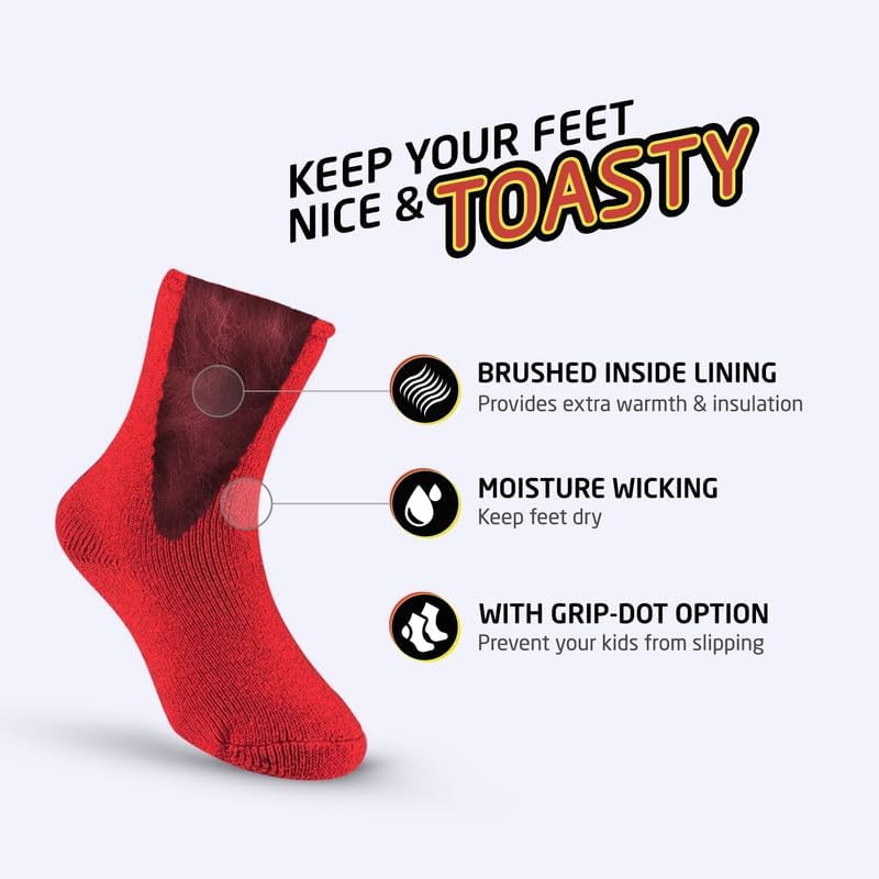 HOT FEET Toddler Warm Socks – Thermal Crew Winter Socks for Toddlers, Thick Insulated Snow Gear for Kids 5/6 Pack