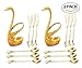 Dinnerware Set & Fruit Fork Set & Dessert Flatware Set, CRIVERS Decorative Swan Base Holder with 3 Forks and 3 Spoons (Set of 2) (Gold)