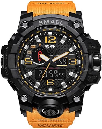 Men's Military Sport Digital Analog Stylish Waterproof Outdoor Watch Dual Electronic Quartz Movement Green Band with Back Light (orange)