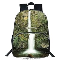 SCOXIXI Laptop Backpack Falls of Rivendell Multnomah Waterfall Oregon with Hobbit Elf Path Bridge Scene Image （15.75"x11.81"x6.3"） 3D Print Customizable Multicolor for Boys&Girls Mens Sport Daypack