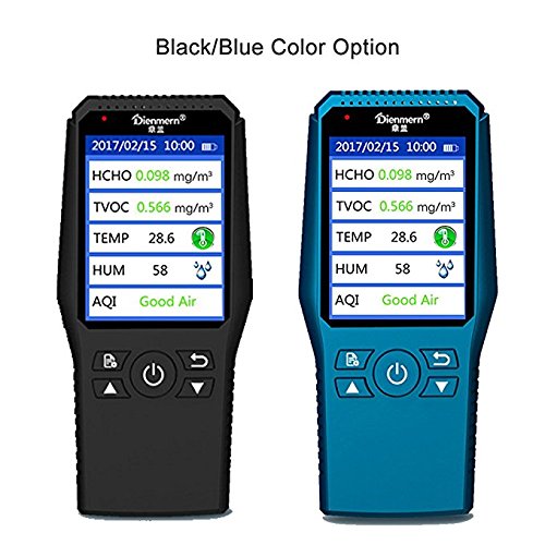 Umootek Indoor Air Quality Detector Accurate Testing Formaldehyde PM2.5/PM10 Monitor Laser Smog Table Meter TVOC Tester Temperature and humidity detector (black)