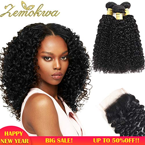 Brazilian Kinky Curly Human Hair Bundles With Closure Curly Weave