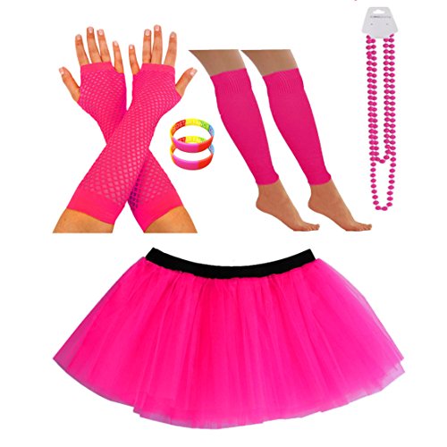 REDSTAR Neon Tutu Skirt Leg Warmers Fishnet Gloves Necklace Beads Gummy Bracelets