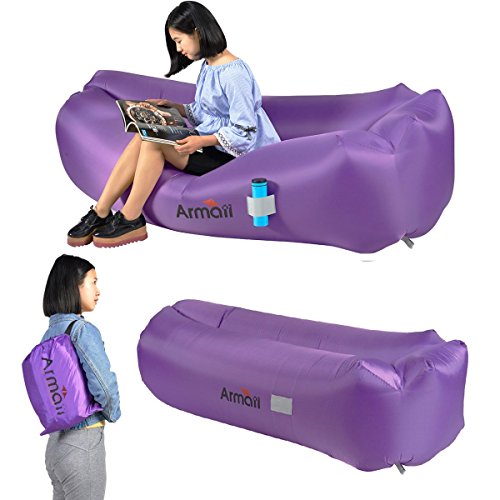 Armati Inflatable Lounger Patented Comfortable Headrest, Indoor or Outdoor Air Sofa, Camp Bedding, Hammock,Air Mattress with Carry Bag, Securing Stake and Bottle Opener - Thumbnail 2