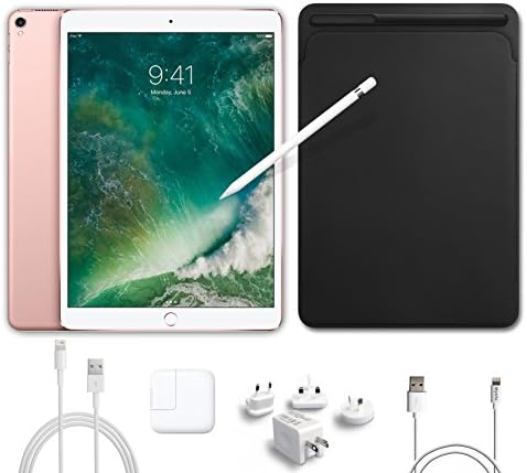 2017 New IPad Pro Bundle (5 Items): Apple 10.5 inch iPad Pro with Wi-Fi 256 GB Rose Gold, Leather Sleeve Black, Apple Pencil, Mytrix USB Apple Lightning Cable and All-in-One Travel Charger