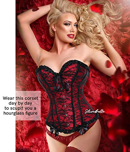 SLIMBELLE-Bustier-Corsetto-Top-in-Pizzo-Floreale-Disossato-Overbust-Gothic-Sexy-Cincher-per-Natale-e-Feste-con-1-Perizoma