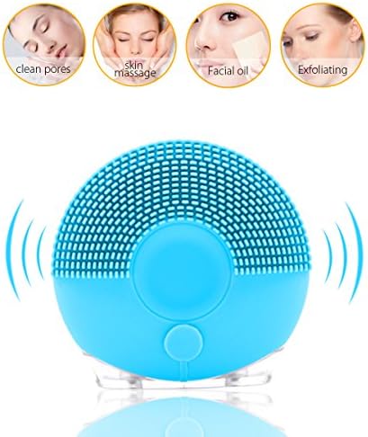 Sonic Facial Cleanser, Monocho Sonic Face Cleansing Facial Massager Brush System Mini Vibrating with Timer Rechageable Waterproof Deep Cleaning for All Skin Type (Blue)