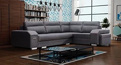 Selsey Alvares – Ecksofa/Polsterecke in Grau mit Schlaffunktion Bettkasten Hocker Schubfach Ottomane beidseitig montierbar re