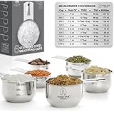 Stainless Steel Measuring Cups 6 Piece Stackable Set with FREE Magnetic Measurement Conversions Chart | Only from Indigo True Company