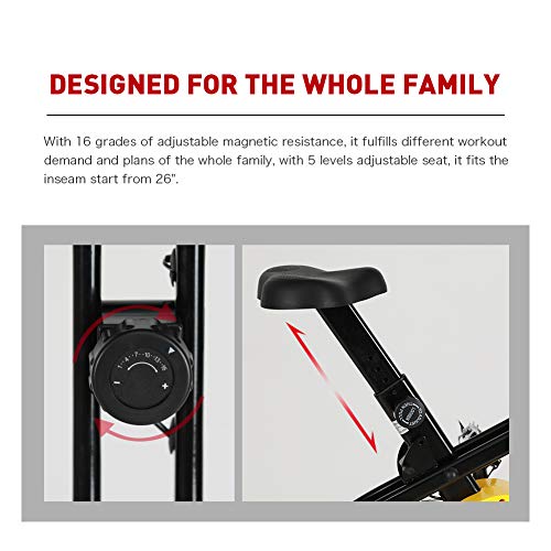JOROTO Folding Upright Exercise Bike Magnetic Stationary Bike with Phone Holder Pulse Sensor 16 Level Resistance - Sitting & Standing