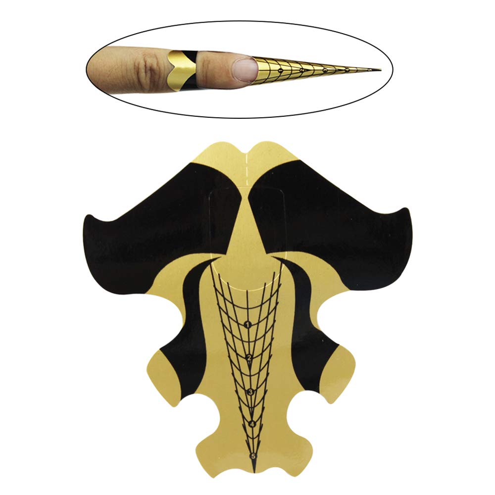 FingerAngel 100PCS Adhesive Stiletto Nail Forms System for UV Gel Acrylic Golden Color Nail Tips Extension Forms