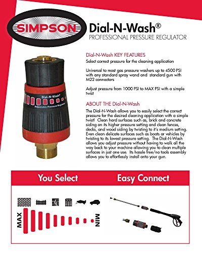 Simpson Cleaning 82235 Dial-N-Wash Professional Pressure Regulator for Gas Pressure Washers, Cold Water Application Only