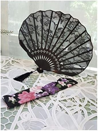 Mademoiselle Lace Folding Hand Fan (Black)