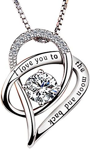 Fashion 925 Sterling Silver Zircon I Love You To The Moon and Back Love Heart Pendant Necklace 18" Chain