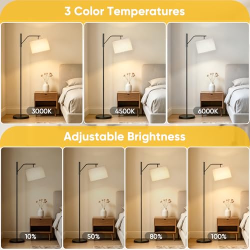 TaoFiaCo 168CM Rechargeable LED Floor Lamp for Living Room with Remote Control Beige – Modern Arc Lamp 3 Colour Temperatures – Floor Lamp for Bedroom Office – Includes LED Bulb