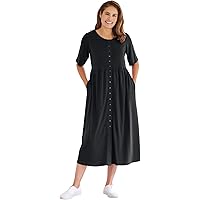 Woman Within Plus Size Printed Short-Sleeve Crinkle Maxi Dress