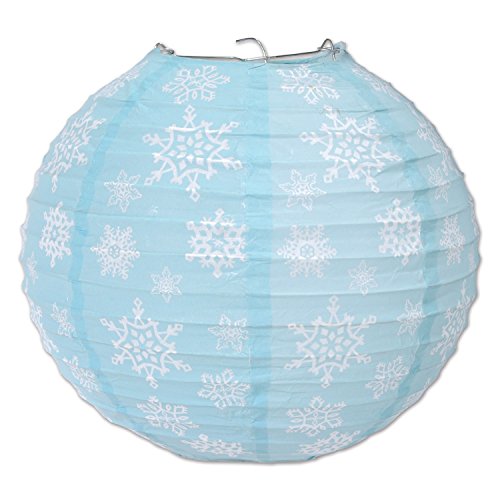 Beistle 20758 Snowflake Paper Lanterns, 9-1/2-Inch, Light Blue/White