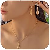 Red Yun En Christmas Tree Necklace Earrings Set for Women Gold Snowman Pendant Necklace Dangle Earrings Fashion Christmas Jewelry Set for Women