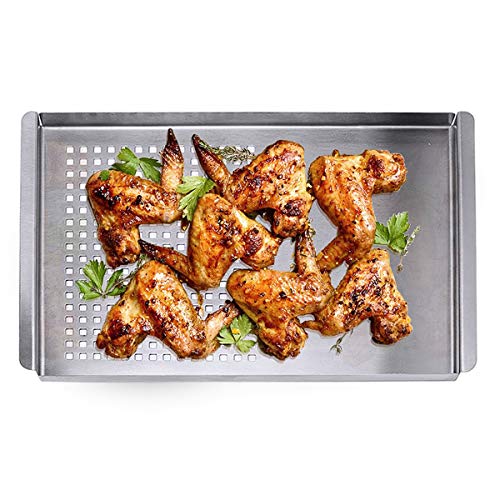 Stainless Steel Grill Pan, CMYK Non Stick Frying BBQ Grill Plate, Barbecue Grills Outdoor Cooking Accessories Rectangular, Grilling Gifts for Men