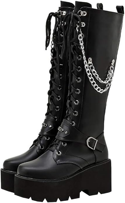 Parisuit Womens Platform Buckle Chain Black