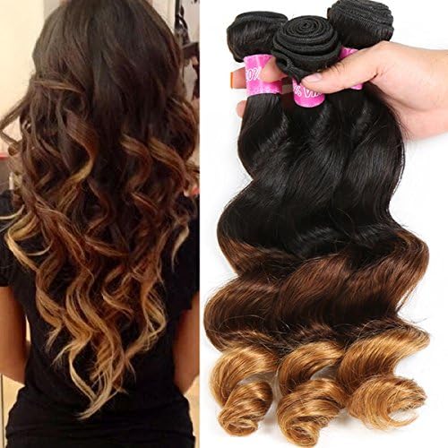 XYHair 8A 3 Bundles Brazilian Loose Wave (12"12"12") Virgin Hair Human Hair Weave 1b/4/30 Ombre Hair Extensions double weft