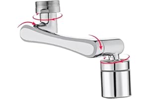 EXSSRACH 1440° Rotating Faucet Extender, Multifunctional 1080°+ 360° Swivel Extension Robotic Arm Sink Aerator for Kitchen/Bathroom, 2 Water Outlet Modes, Silver