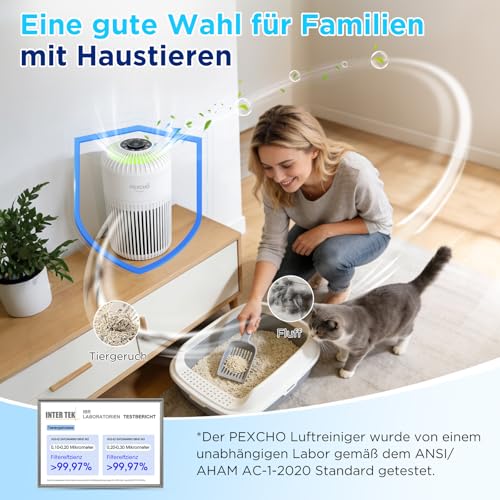 PEXCHO Air Purifier for Allergy Sufferers, Upgrade 4-in-1 HEPA Filter, Air Filter with App Control, Timer, Aromatherapy, Removes 99.97% Allergens, Pet Hair, 12 W Air Filter for Bedroom, Office