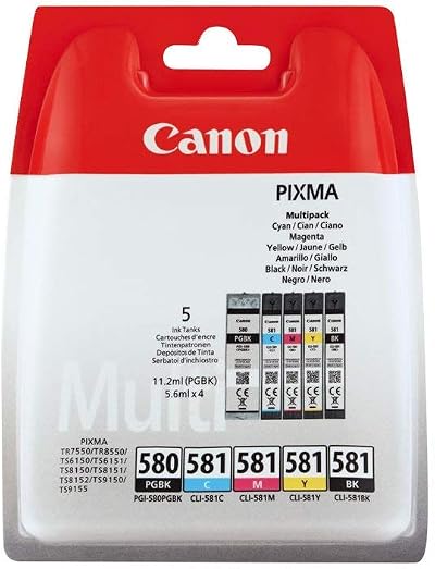 Canon PGI-580 CLI-581 Black Cyan Magenta Yellow PGBK 5 Cartridge Pack