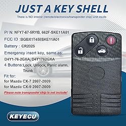 Keyecu Smart Card Remote Key Shell Case for Mazda 5