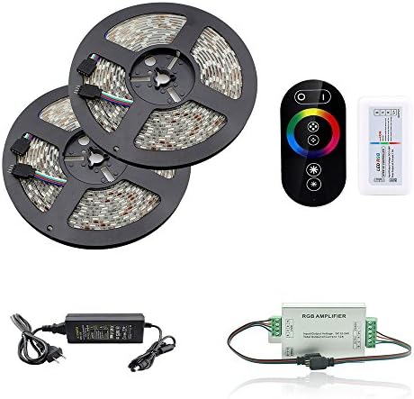 Ybeacon 32.8 Ft 10M Waterproof Flexible Strip 600leds Color Changing RGB SMD5050 LED Light Strip +2.4G Touch Screen LED RGB Controller +12V12A Amplifiers+12V5A Power Supply