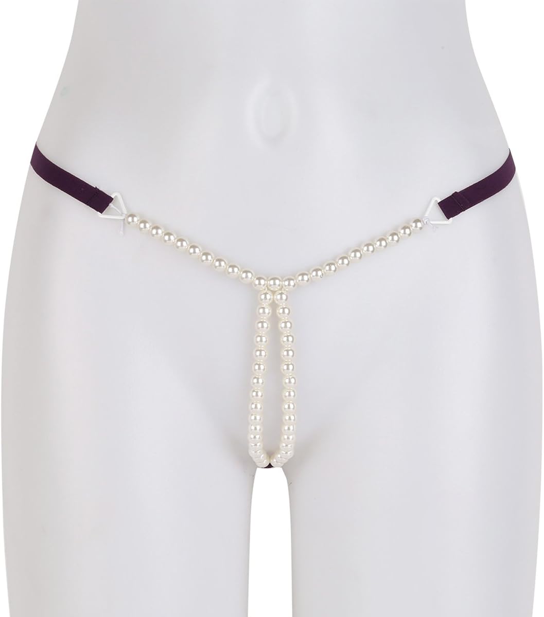 ranrann Womens Sexy Pearls Mini G-String Thongs Underwear T Back Massage Chain Bikini Briefs Purple One Size: Clothing