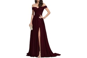 seezom Women's Laces Appliques Bridesmaid Dress Chiffon Prom Dress Off Shoulder Formal Evening Party Gowns with Slit
