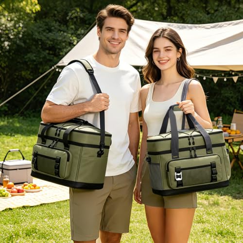 Youngoa Portable Cooler, 40L Large Double Folding Beach Cooler, Portable and Waterproof Isothermal Thermal Bag for Picnic