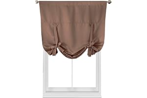 ROYAL TRADITION Santon 37-Inch Wide x 63-Inch Long, Triple Weave Blackout Rod Pocket Tie-Up Shade for Small Window, Kitchen or Bathroom Balloon Blind, Taupe