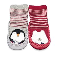 Baby Boys Girls Slippers 2-Pack Toddler Cartoon Cute Thick and Warm Anti Slip Skid Grip Floor Socks Slipper Cotton Prewalker (M(18-30 Months), Red)