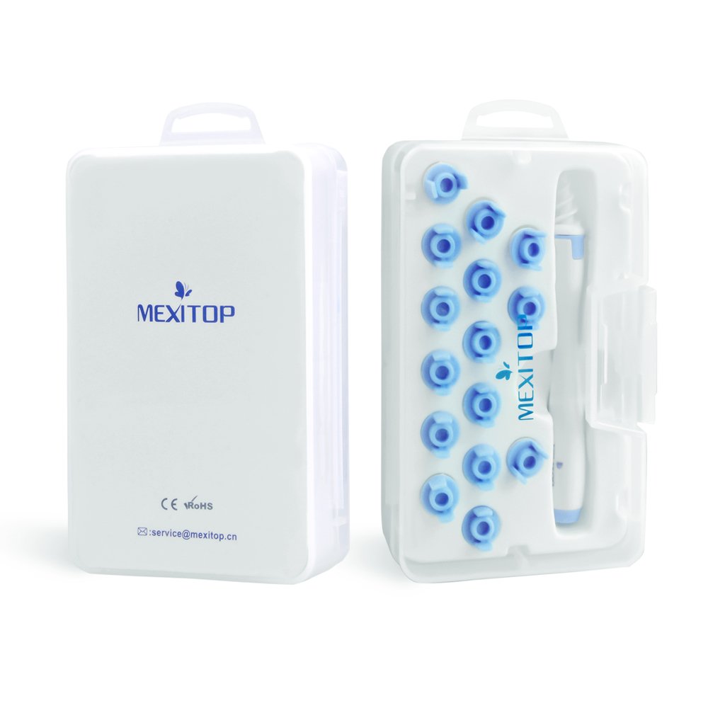 Ear Wax Cleaner - MEXITOP 16 New-Designed Replacement Tips, Ear Pick Spiral Improves the Effect of Ear Wax Removal Drop + Bonus Noise Canceling Ear Plugs, Blue (Upgraded Version)