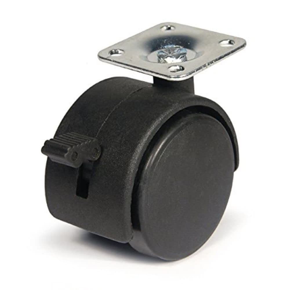 Merriway® BH06026 (4 Pcs) Castor Caster Twin Wheel Plate Fix, Black 50mm with Brake - Pack of 4 Pieces