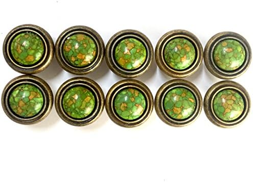Tonena Antique Green Emerald Stone Bronze Drawer Knobs Decorative l Knobs and Pulls Knobs Handles for Kitchen Furniture Door Drawer Cabinet Dresser Closet Wardrobe Cupboard Bathroom- Pack of 10