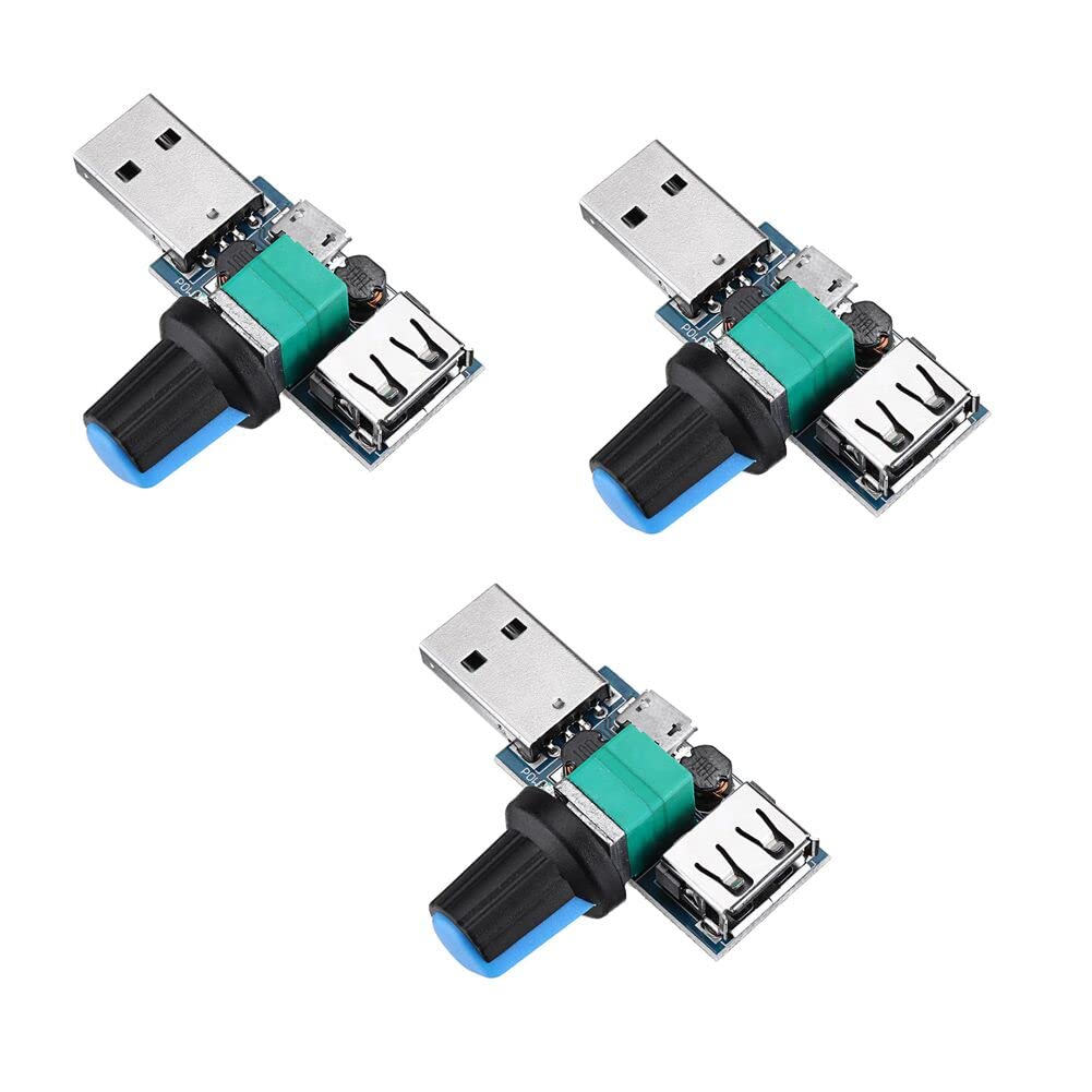 DollaTek 3Pcs USB Fan Speed Controller Module Reducing Noise Multi-stall Adjustment Governor DC 4-12V