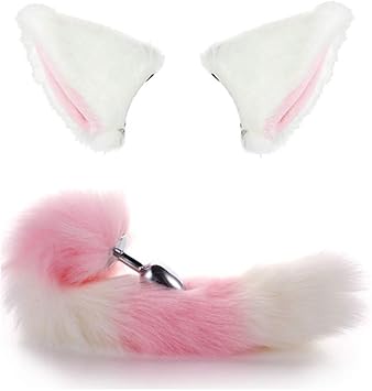 Serre Tete Et Queue De Chat Pave Oreilles De Renard En Fourrure Pour Halloween Costume De Cosplay Rose Blanc Amazon Fr Beaute Et Parfum