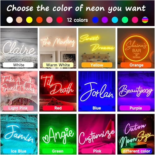 Personalised LED Neon Sign for Decorations Personalised Neon Written for Parties Birthdays Weddings Shops Bar Illuminated Sign LED Custom Lamp (25-152 cm)