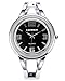 Top Plaza Womens Fashion Silver Tone Black Dial Cuff Bangle Luxury Dress Watch Arabic Numeral Scale