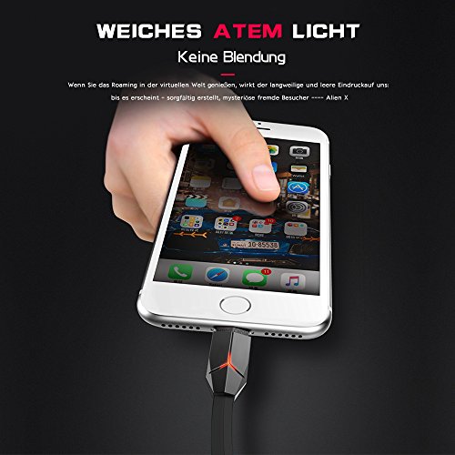 Lightning Kabel, iPhone Kabel, ASMOTIM 1.2 M Zink legiertem Lightning auf USB Ladekabel Ladegerät mit LED für iPhone X /8/ 8P/ 7/7P, iPhone6S/6 ,iPhone 5/5S/5 C/SE, iPad Mini 2 3 4 Air iPod ios10 und mehr（Schwarz）