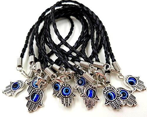 5 Kabbalah Black Rope Braided String Bracelets With Lucky Hamsa Hand & Rotating Evil Eye Protection Charm