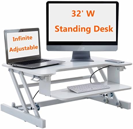 Height Adjustable Ergonomic Sit Stand 2-Tier Standing Desk Converter, Black/White